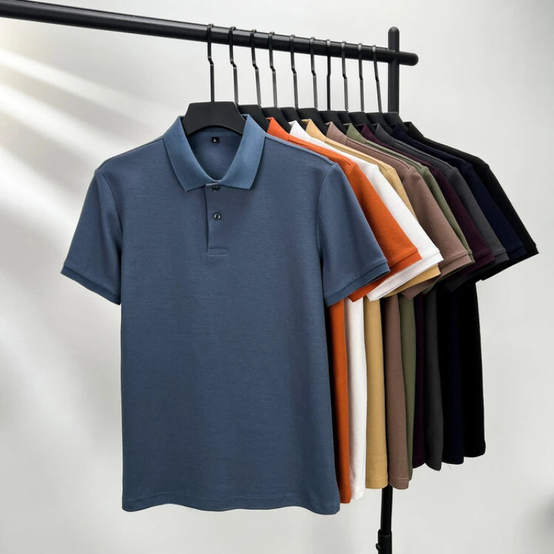 Classic Men Short Sleeve Polo Shirt 100% Mercerized Cotton Breathable Summer Golf Business Casual Athletic Tops