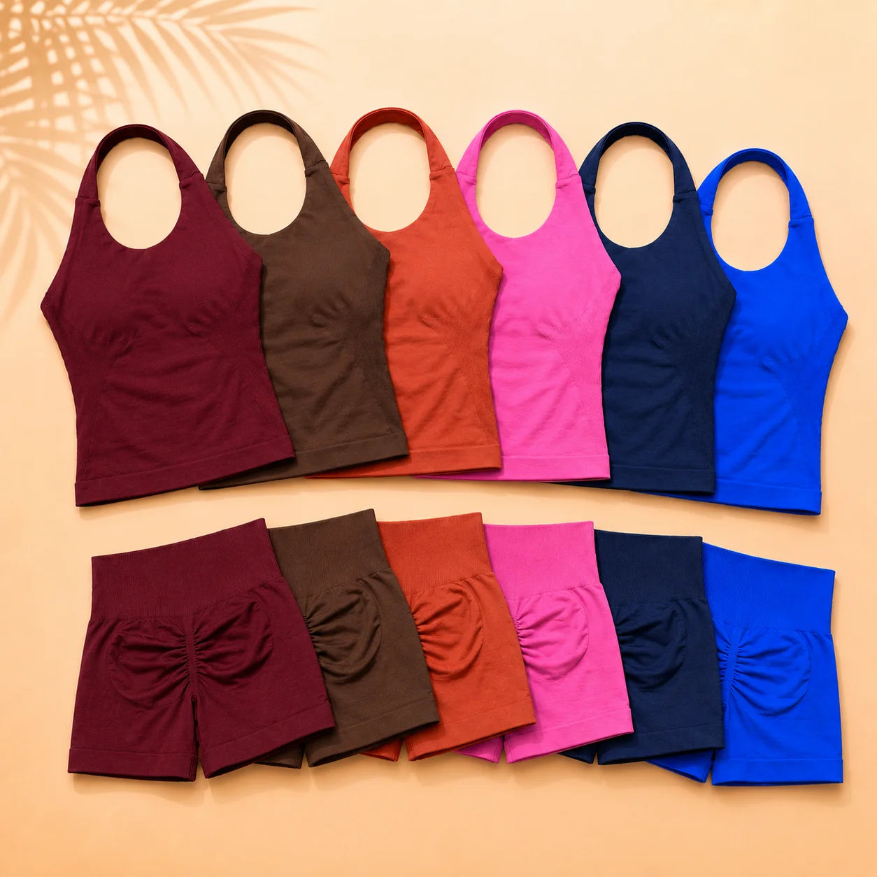 Women Seamless Yoga Set Halter Sports Bra Scrunch Butt Shorts 2 Piece Gym Workout Fitness Activewear High Waist Athletic Outfit