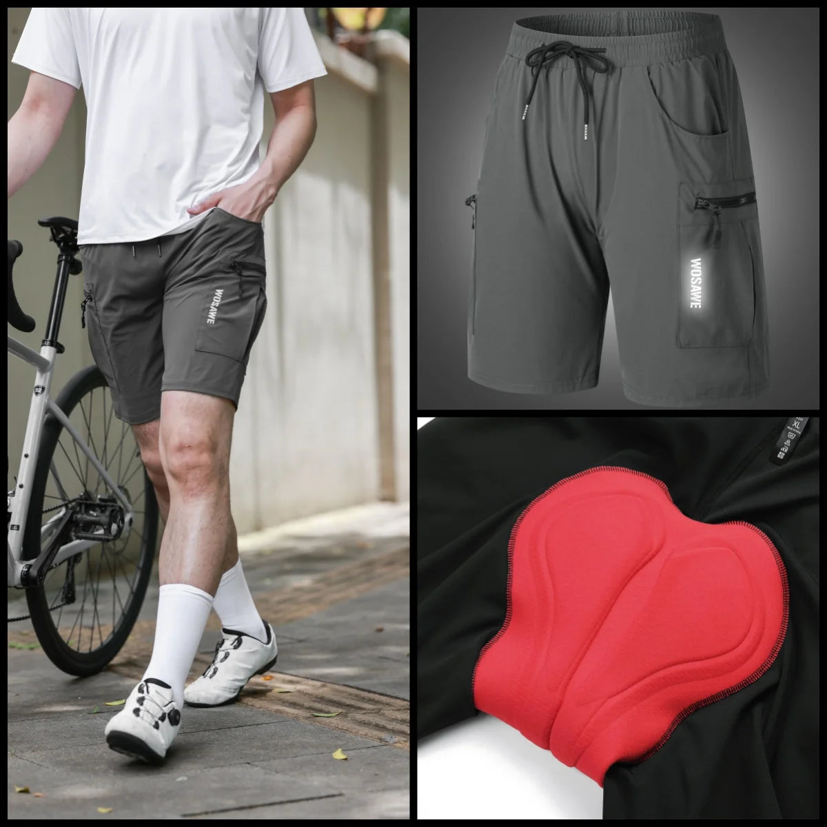 WOSAWE MTB Shorts Summer Men Cycling Shorts 2 in 1 Mountain Bike Padded Shorts Double Layer Downhill Bike Quick Dry Short Pants