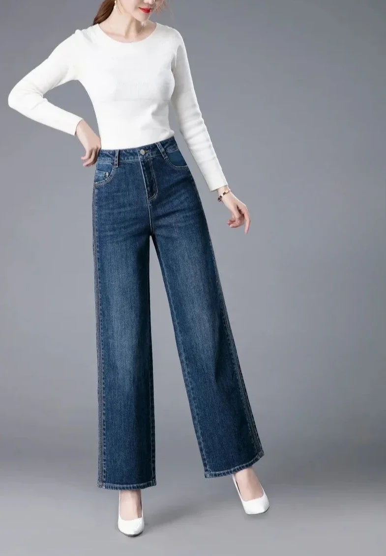 Trousers New In High Waist Shot Wide Leg Womens Jeans 2025 Korean Style Cool Unique Vibrant Stretched Xxl Denim Pants for Women