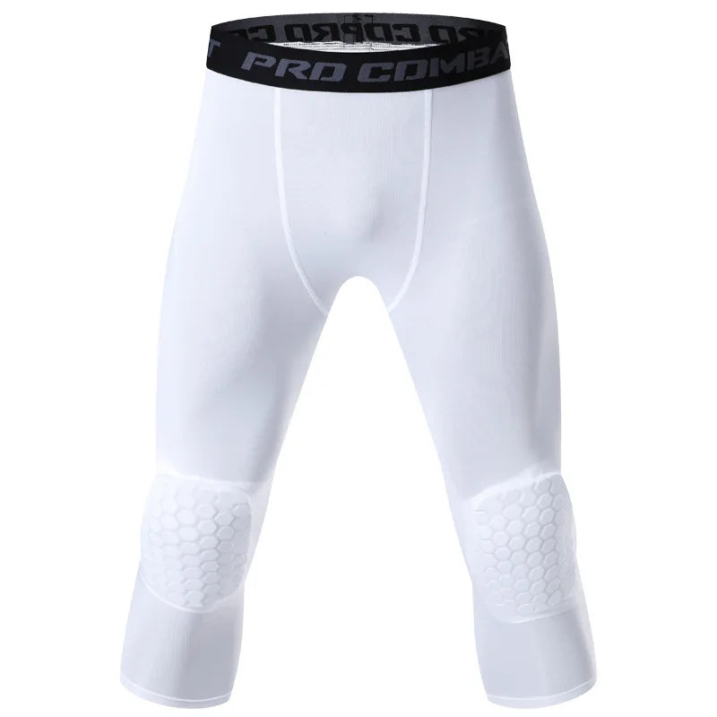 Men's Sports 3/4 Cropped Pants Padded Running Leggings Mens Joggers Elastic Compressions Sweatpant Football Basketball Trousers