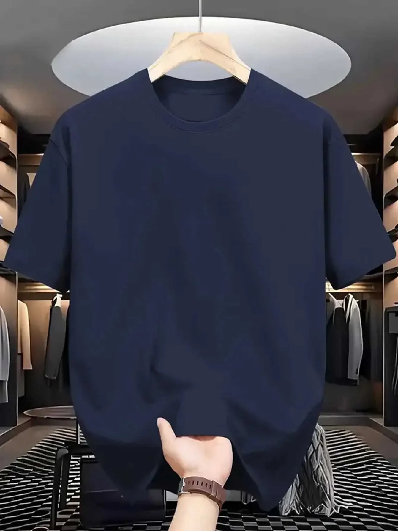 Men's T-Shirts - Soft Breathable Polyester Crewneck Tees in Navy & White, Lightweight Summer Shirts for Everyday & Formal Wear