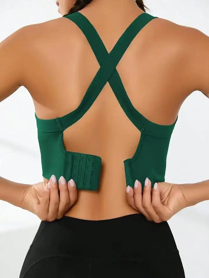 Sports and Beautiful Back Bra Set, Cross-Back Sports Bra, No Chest Pad, Adjustable Size, and Can Be Worn Inside Normally