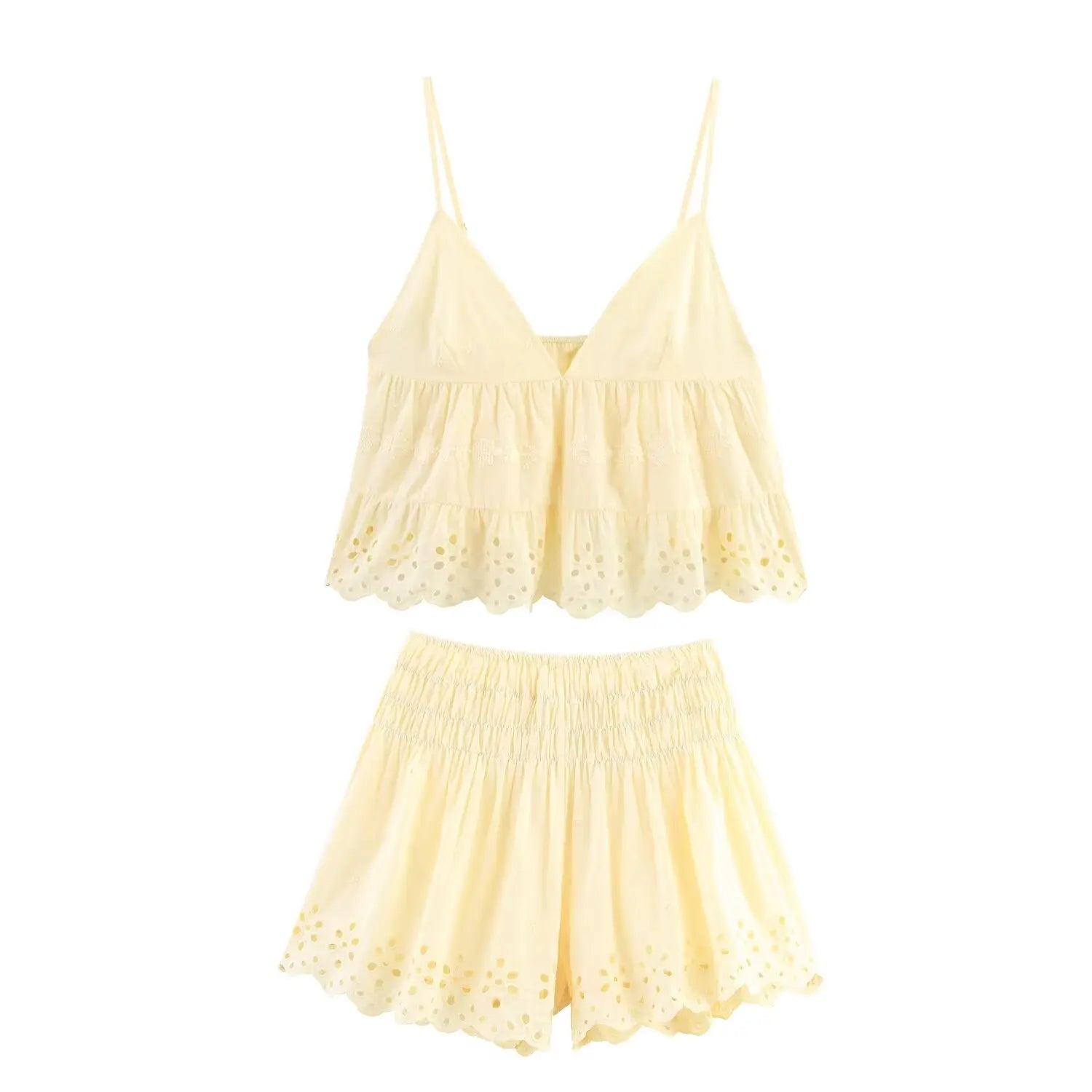 HH Women Shorts Suit Summer Sexy V-Neck Sleeveless Backless Hollow Design Top+Fashion High Waist Pleated Casual Slim Shorts