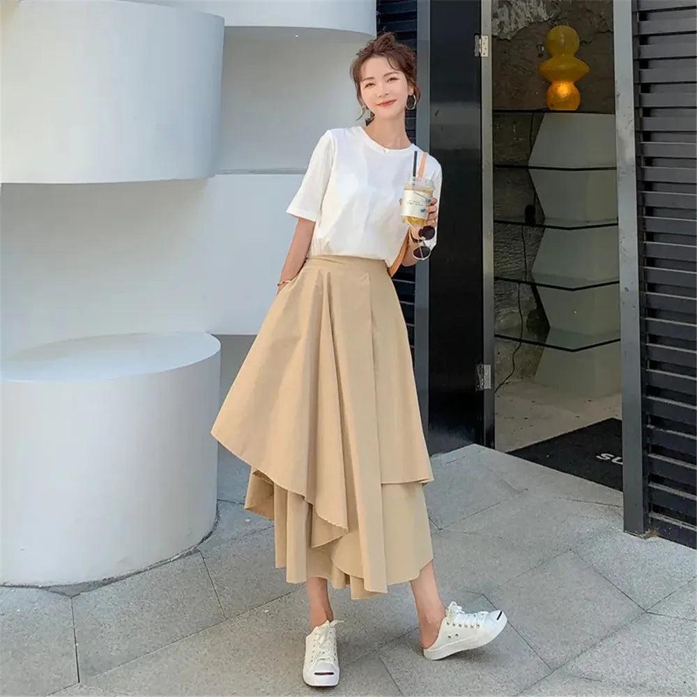Skirts Pants Women Autumn Solid Asymmetric Trendy Design Simple High Waist Korean Elegant Leisure All-Match Streetwear Chic Ins