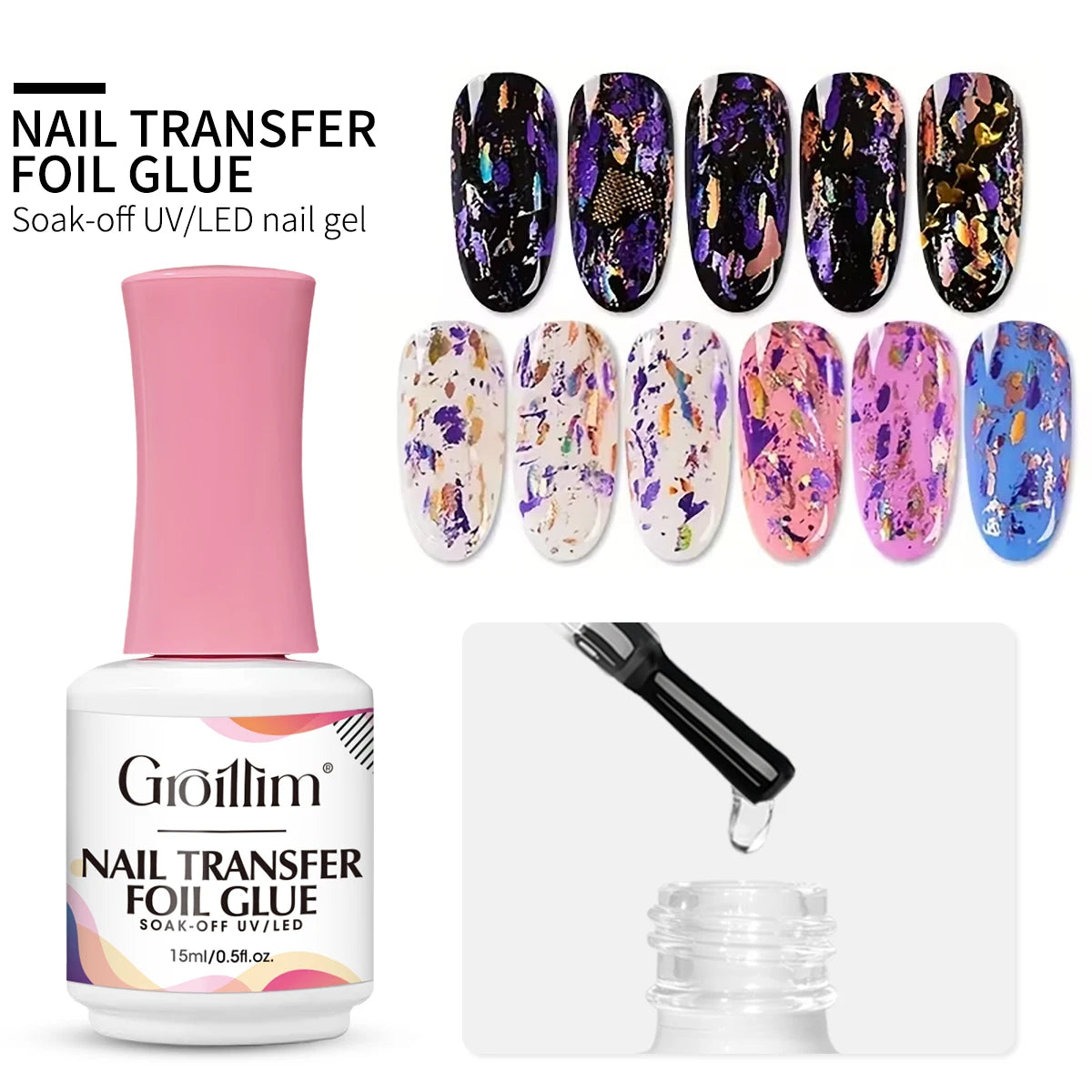 Nail Art Foil Glue, a Nail Glue Transfer Adhesive for Foil Stickers, Suitable for DIY Nail Art, Requires LED Lighting.
