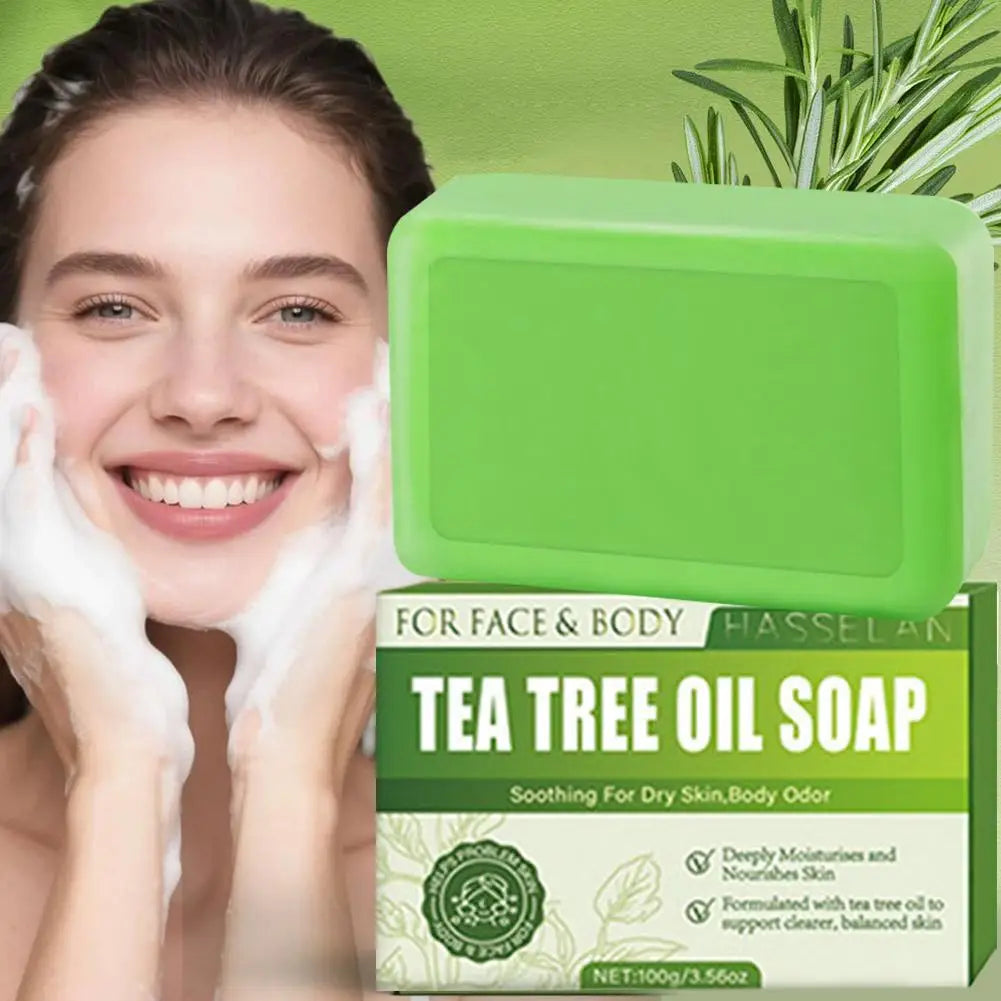 Tea Tree Soap for Face & Body Acne, 100g Tea Tree Oil Soap Bar for Face & Body Natural Skin Cleanser for Oily, Dry & Itchy Skin