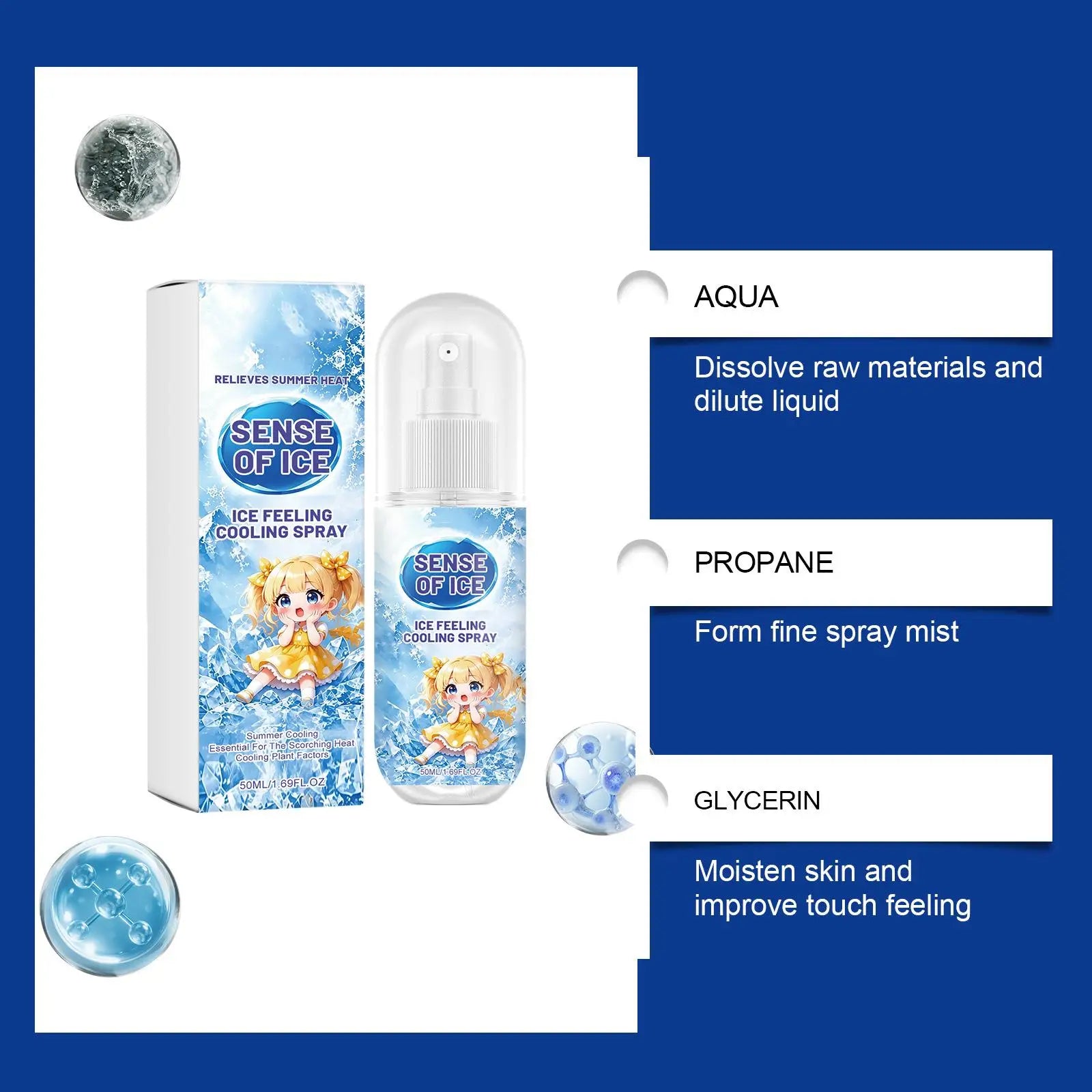 50ml Cooling Spray Body Instant Cooling Mist Long Lasting Non Sticky Heat Relief Face Skin Clothing Sports Travel Hiking