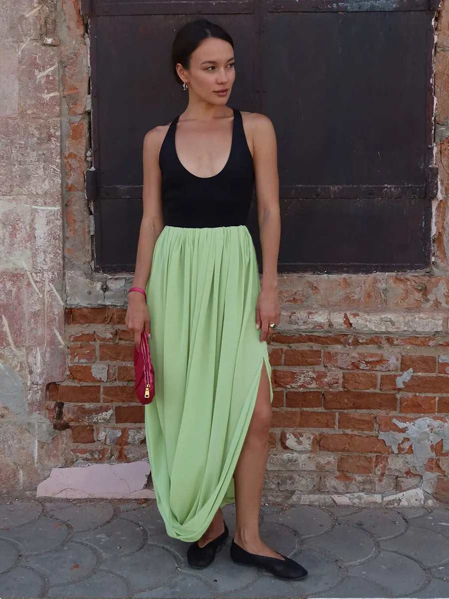 Irregular Skirt for Women Spring Summer New Elegant Street Style Skirt Women's Fashion Loose Ruched Draped Side Split Maxi Skirt