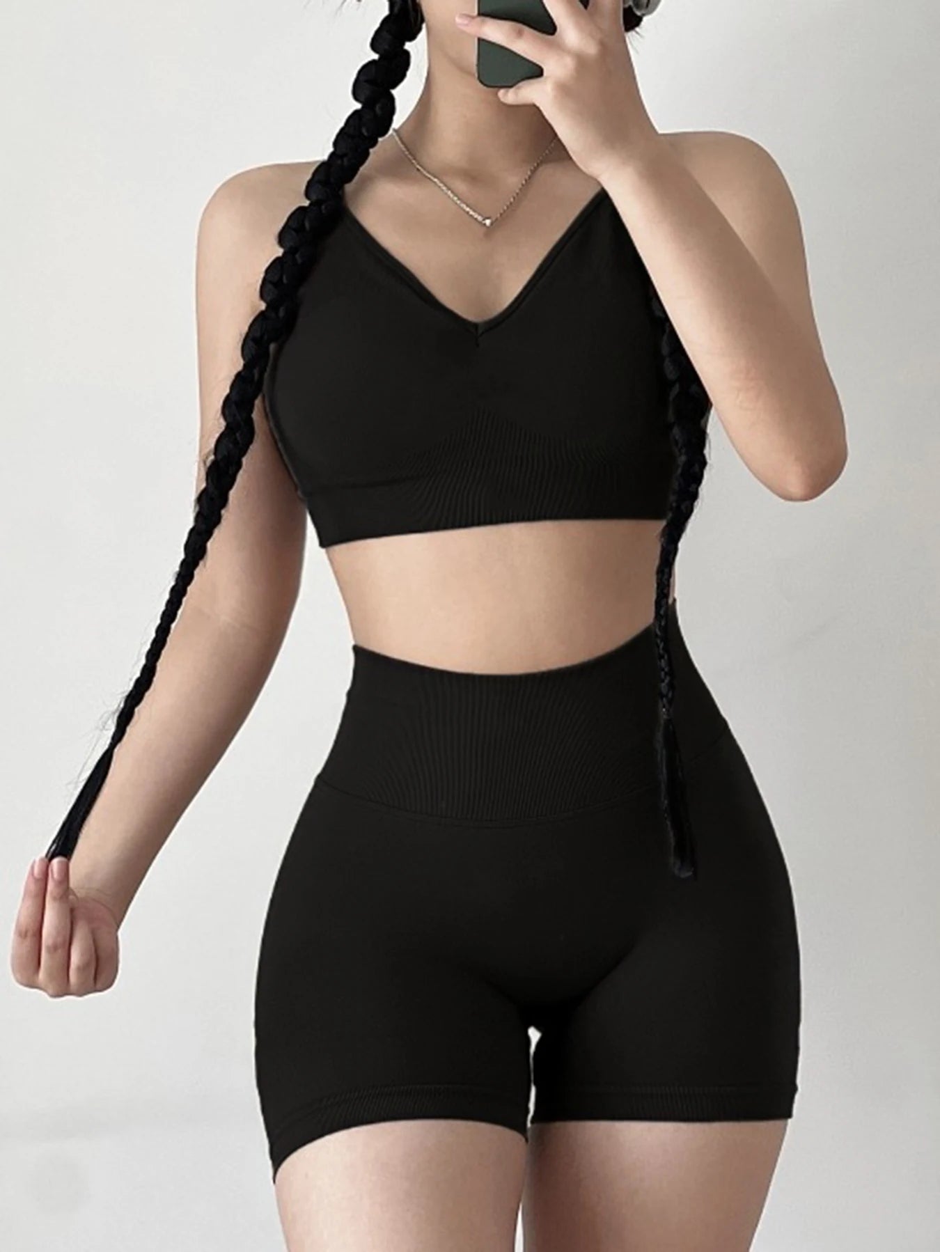 Women's Yoga Set Strappy Sports Bra & High Waisted Shorts | Quick Dry Padded Butt Lifting Workout Outfit for Running Traini