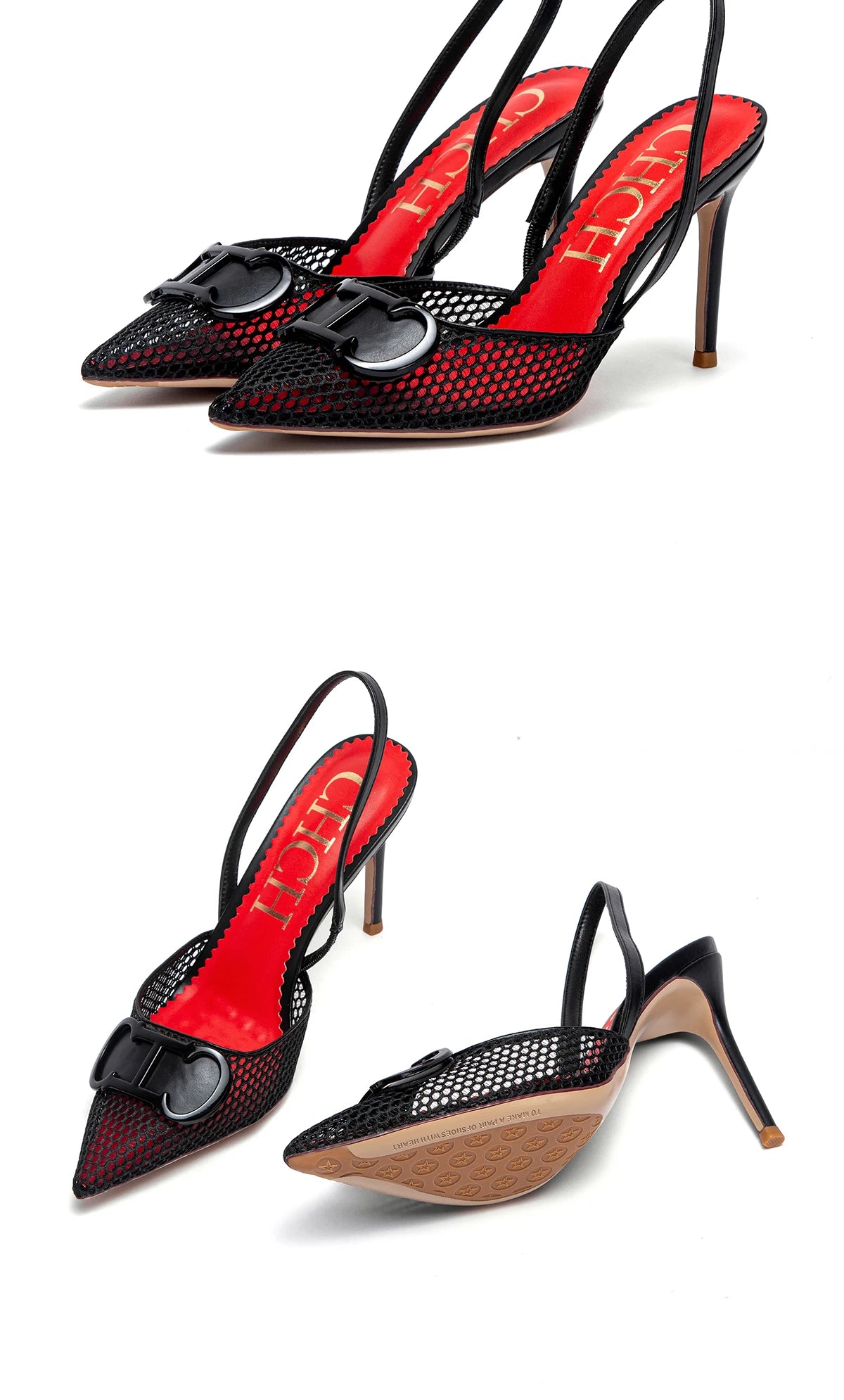 C-H Woman's High Heels  Summer Breathable Mesh Black Business Sandals 9cm For Girls