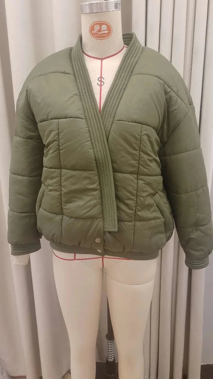 Women winter coats 2024 New in coats Couple style loose V-neck long sleeved top Thick and warm women's coat cotton-padded jacket