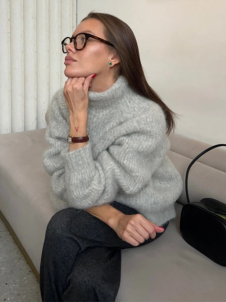 Soft Turtleneck Knit Pullover Sweater
