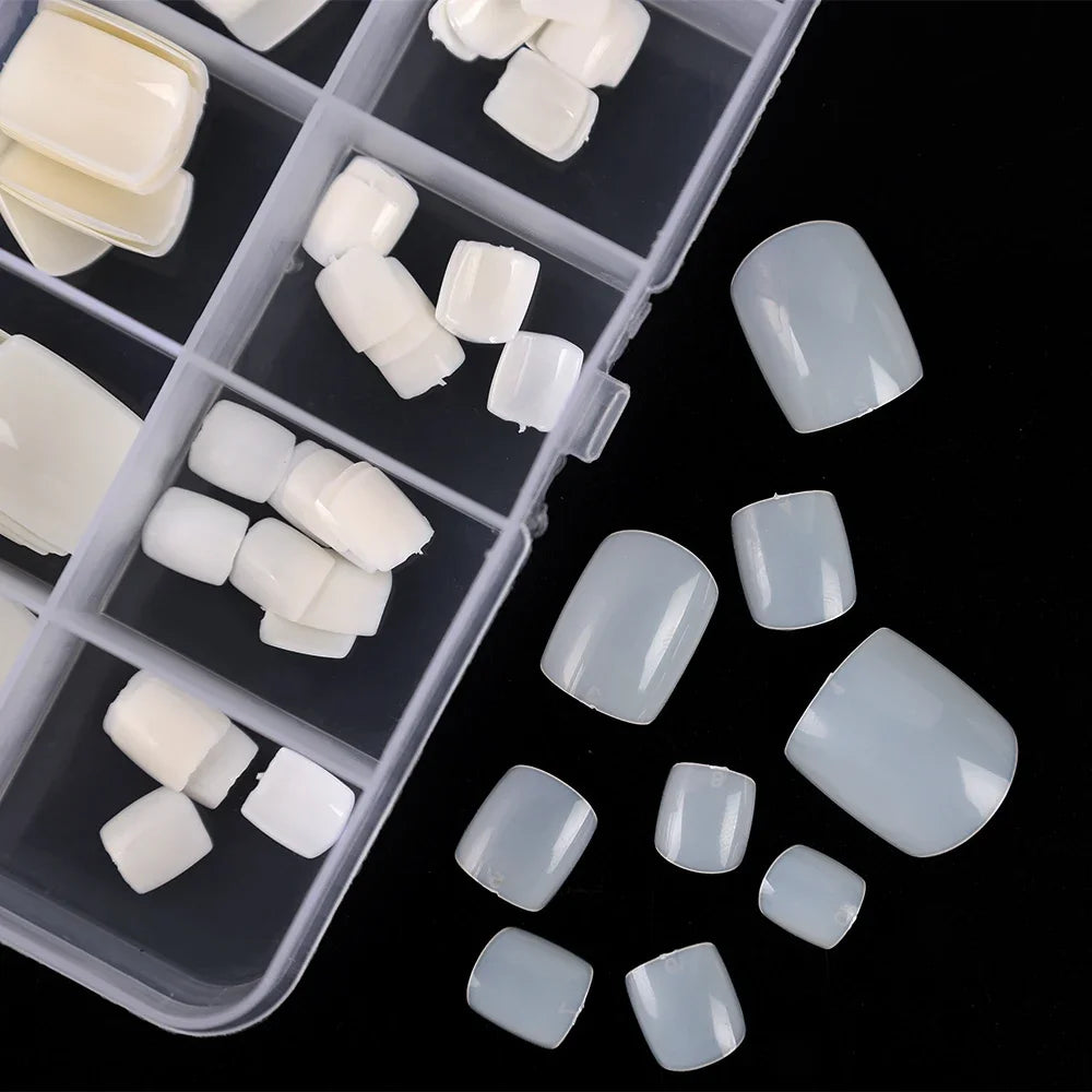 False Toes Nails French Square Nature White Clear Fake Toe Nails Feet Nail Tips Artificial Press on Toenails for Women Makeup