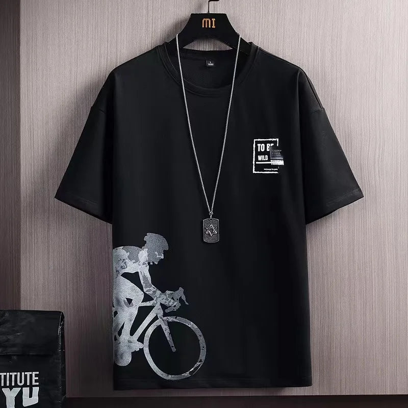 2023 Summer Men's Tracksuit 2 Piece Set Fashion Casual Solid Short-Sleeved T-Shirt and Shorts Sport Suit Breathable Man Clothing