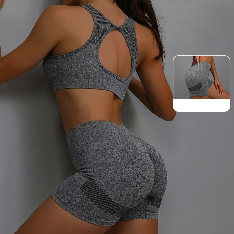 2Pcs Women Yoga Outfit Set Sports Fitness Vest Running Workout Shorts Suit Gym Training Active Wear Handmade Accessory