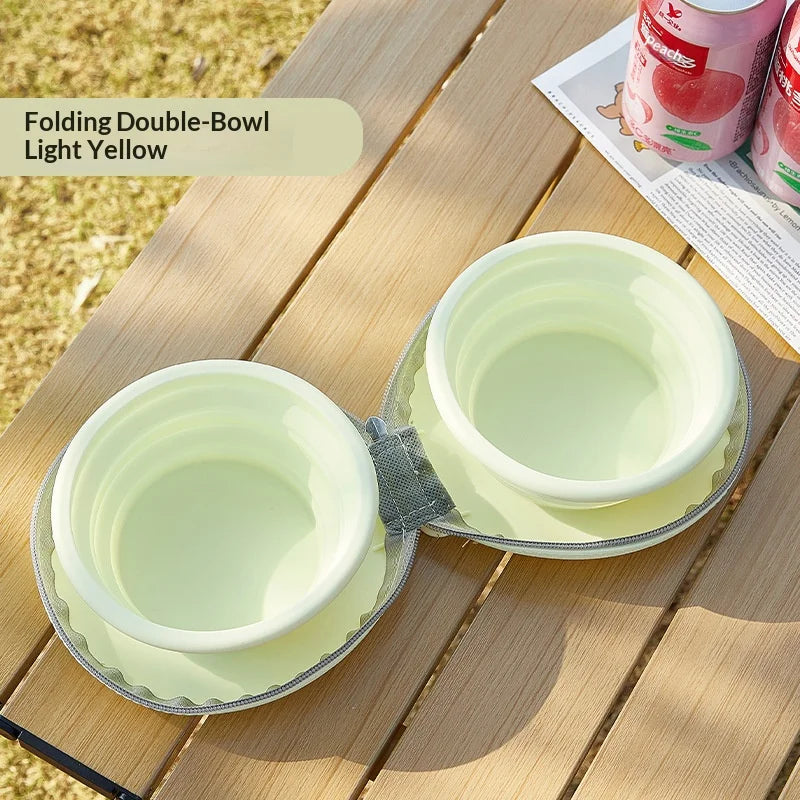 Pet silicone folding bowl dual-purpose water and food feeding bowl outdoor portable folding storage cat pet bowl  Pet supplies