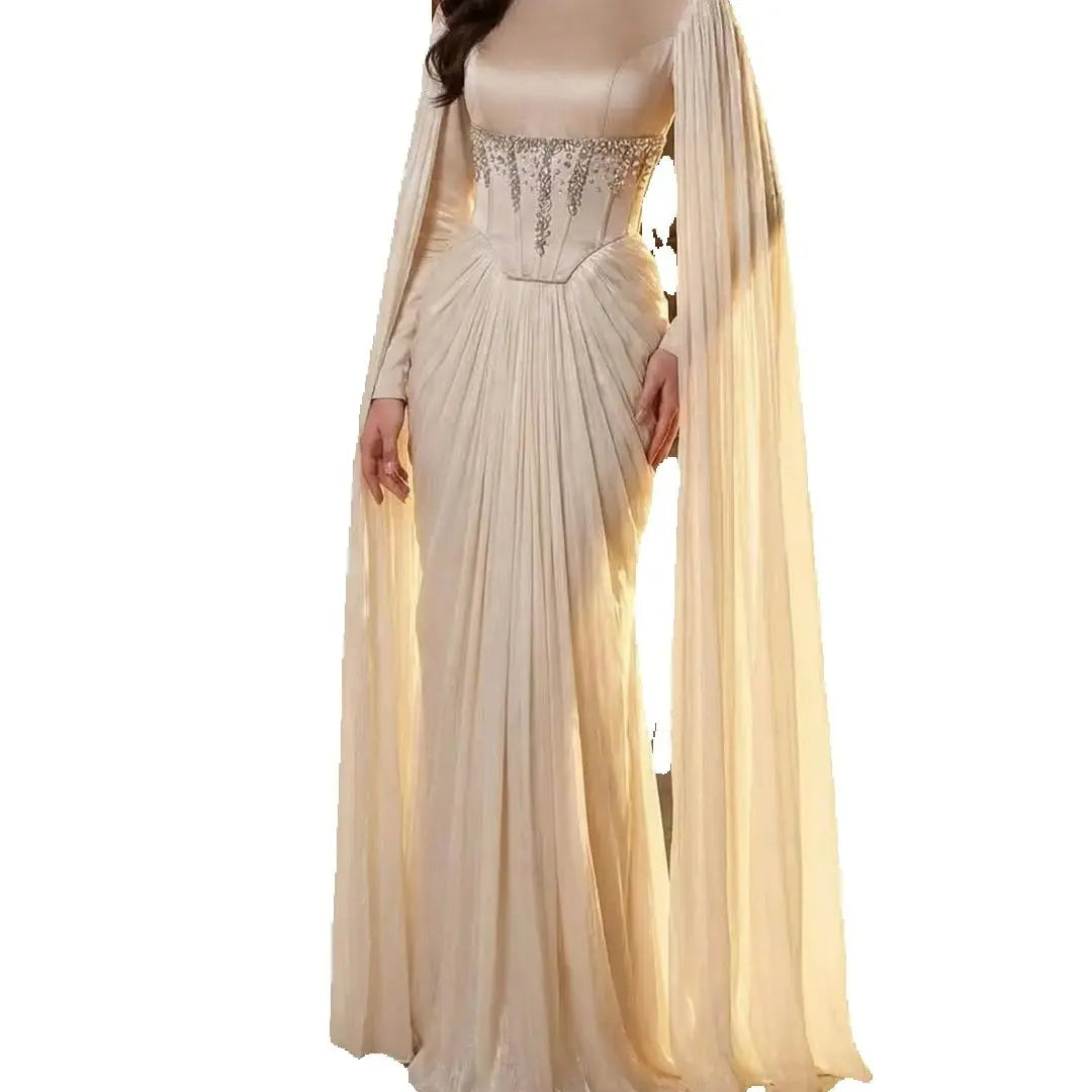 Aenyrst Elegant Party Dresses Formal Occasion Prom Gowns A-Line Floor-Length Beads Customized فساتين طويلة بأكما