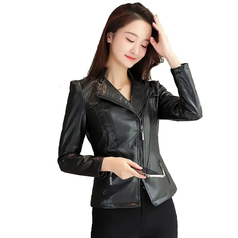 Slim Faux Leather Casual Jacket