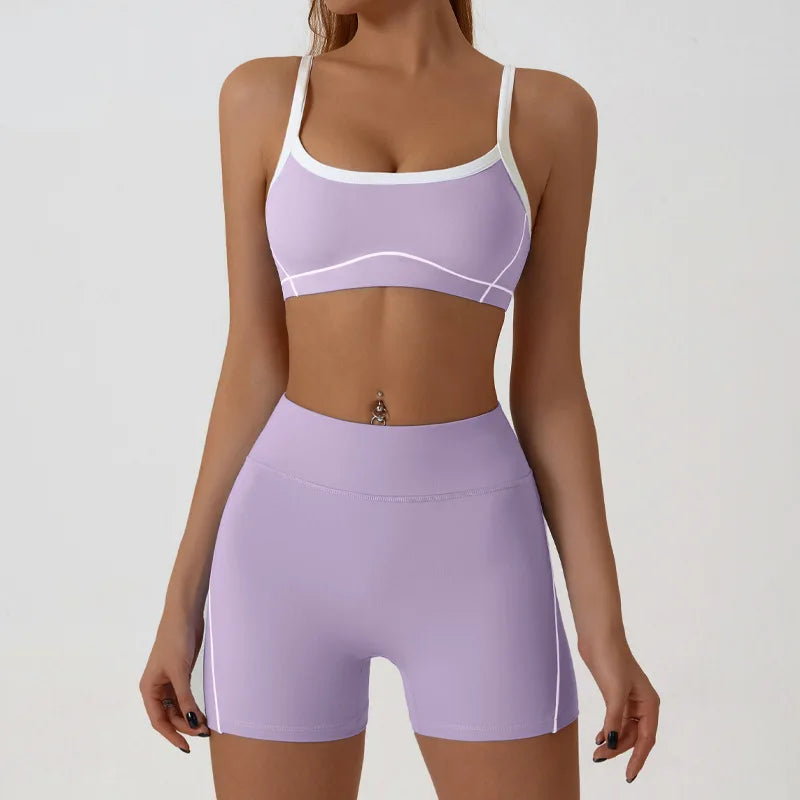 Woman Yoga Sport Outfit for Fitness Two Pieces Short Pant Sets Suits Tracksuit Sportswear Woman Gym Yoga Workout Clothes