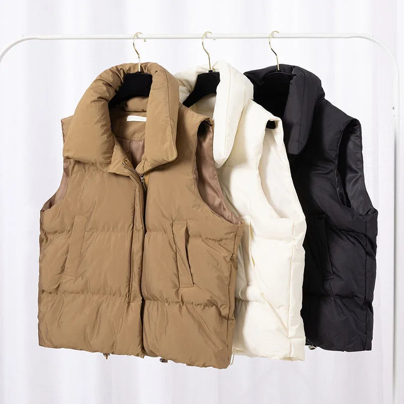 Women Fashion Autumn New 2026Stand Collar Elegant Down Coats Warm Outerwear Casual Belt Sleeveless Winter Women Vests Jackets