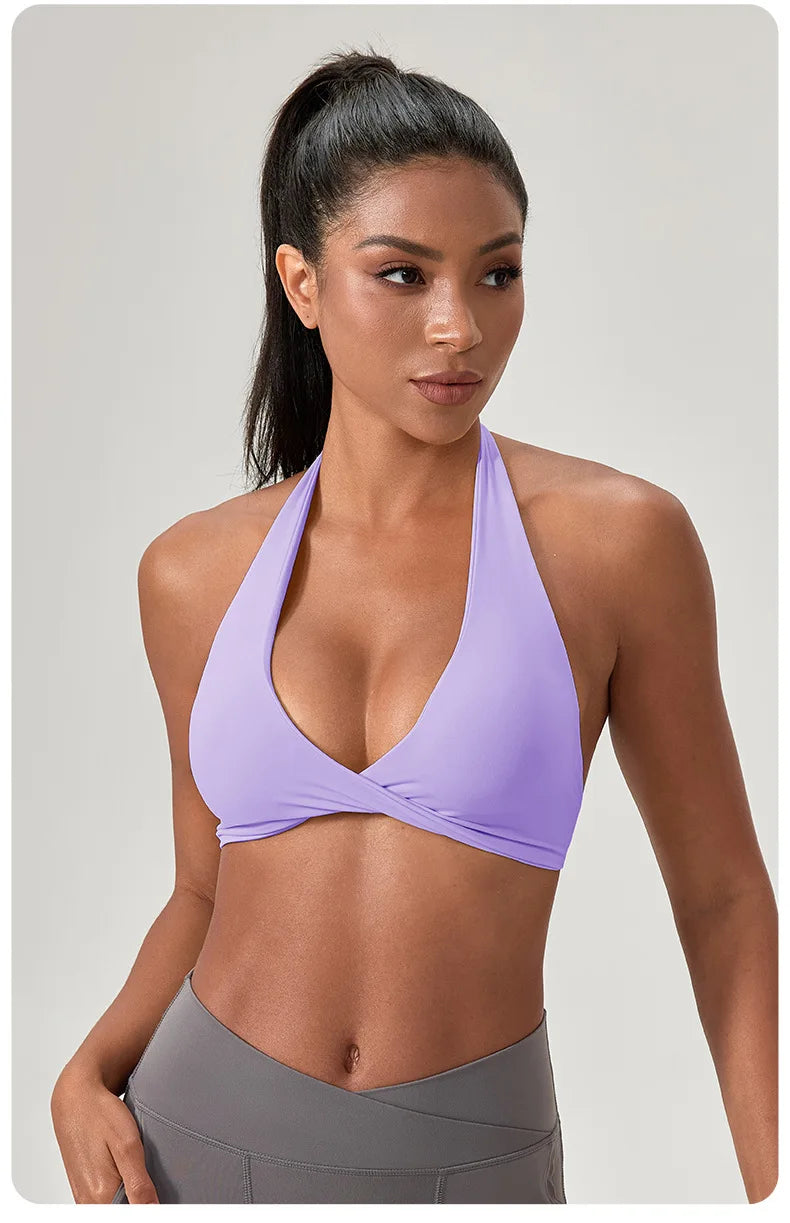 Strappy Bra for Women Open Back Halter Sports Bra Light Support Gym Crop Top Seamless Workout Yoga Top Bra Padded Bras
