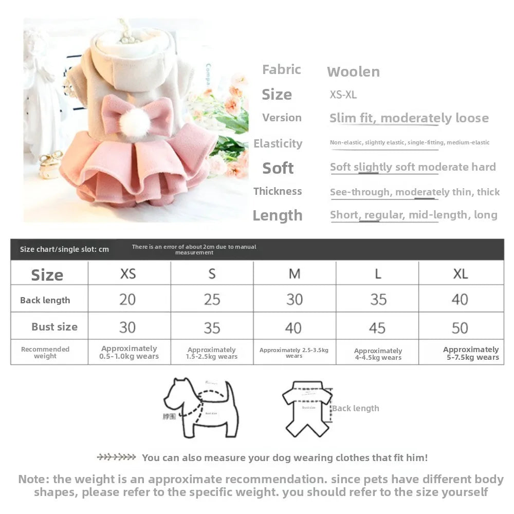 Fashion Autumn Winter Outfit Pet Dog Clothes Woolen Tutu Skirt Pet Coat Dog Dresses Teddy Bear Cat Princess Skirt for Small Dogs