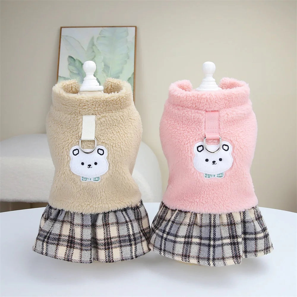 Cute Pet Dress Autumn Winter Plaid Princess Skirt Small Dog Coat Puppy Party Clothes Poodle Yorkie Apparel