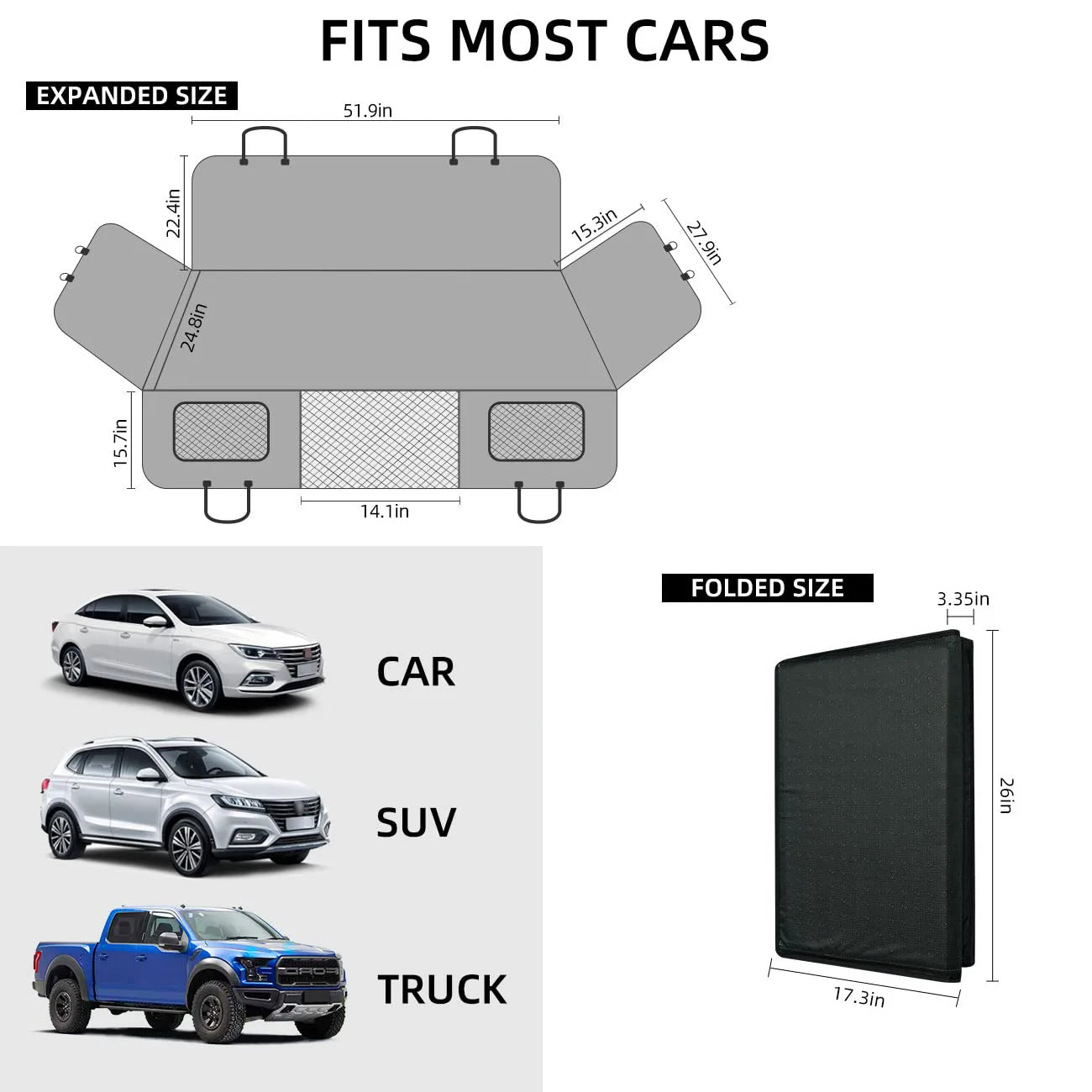 Convertible Car Bed for Dogs， Extended Waterproof Seat Cover with Anti-Slip Backing， Comfortable Pet Mat for SUV Truck Travel