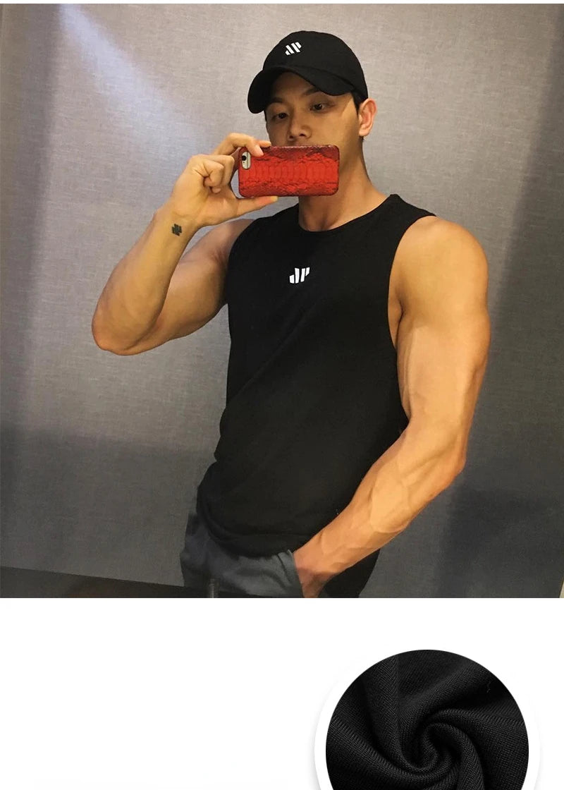 Mens Workout Tank Tops Mash Fabric Quick Dry Muscle Sleeveless Shirts Cut Off Slim Fit  Bodybuilding Gym Tees Singlet