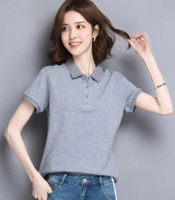 Minimal Button Polo Tee Women