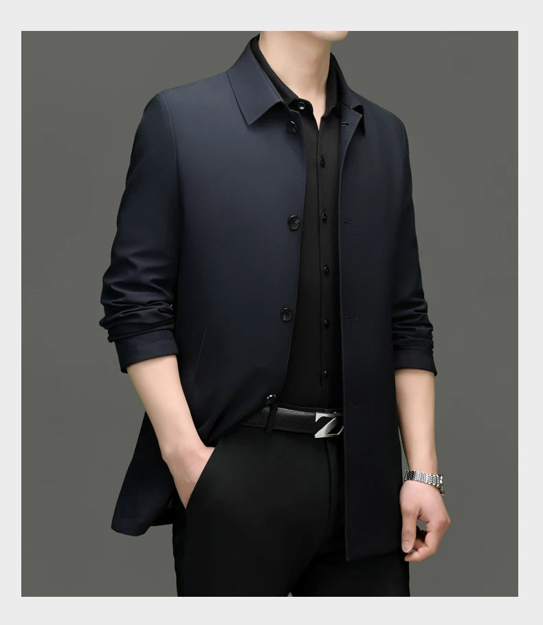 Solid Lapel Business Trench Coat