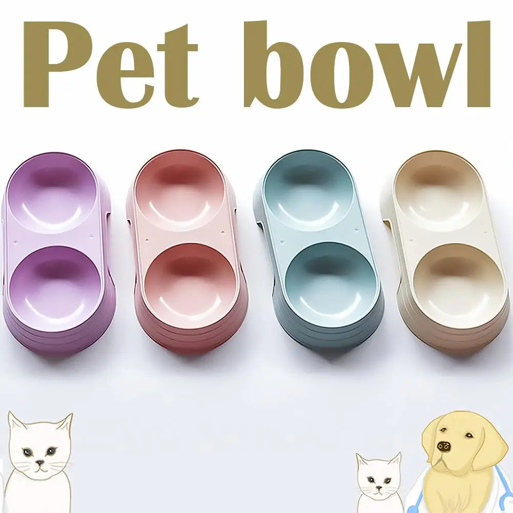 Non-Slip Double Pet Bowls Food & Water Feeder for Cats and Small Dogs BPA-Free Easy-Clean Raised Pet Dishes in 4 Colors