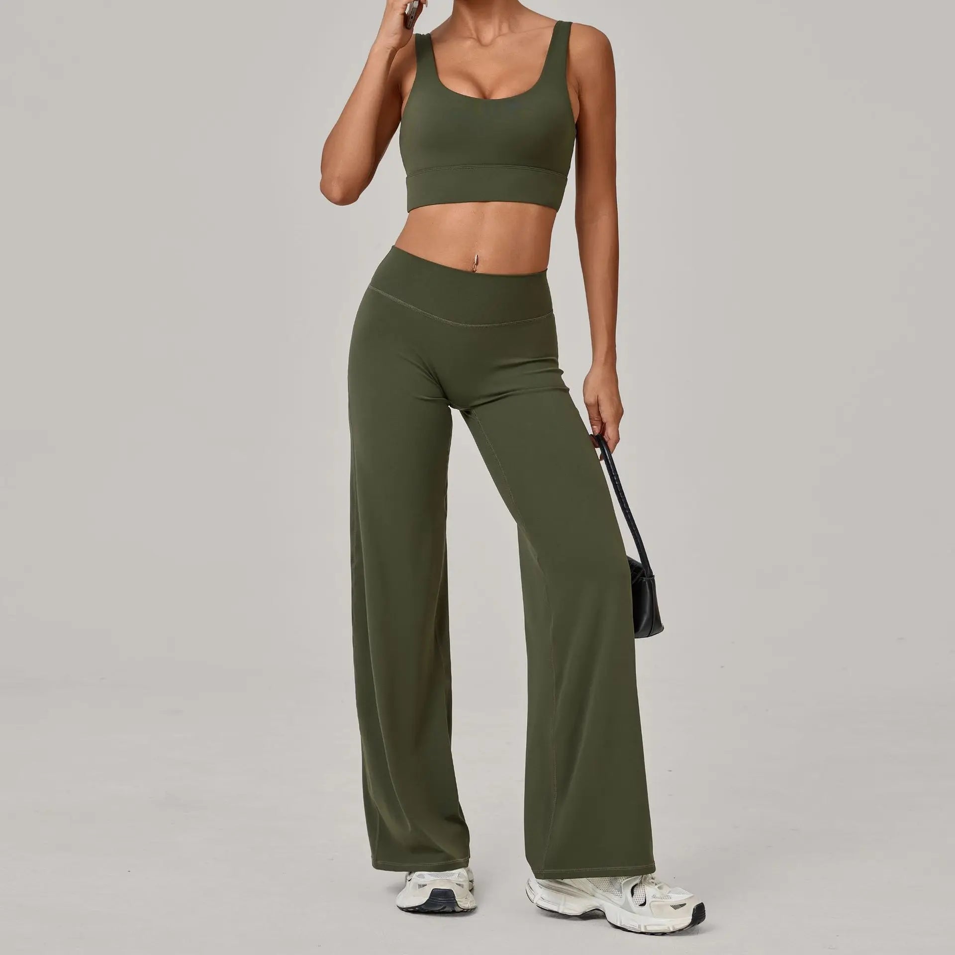 2PCS Yoga Set Women Yoga Pant Workout Tracksuit Sportswear Gym High Waist Straight Leg Bottoms Fitness Bta Sports Suit XP01
