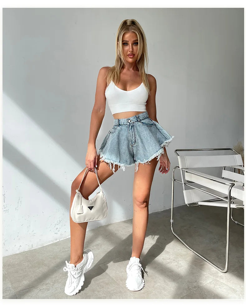 Women Denim Shorts Jeans Summer Beach Clothing Feminino Wide Leg Loose Short Femme Pantalones Cortos Ropa Mujer Fashion Clothes