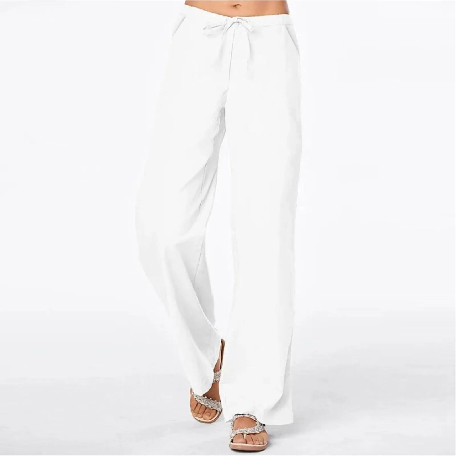 Women Pants Fashion Linen Cotton Solid Elastic Waist Trousers Female Plus Size Ankle-length Trousers Summer Casual Pants