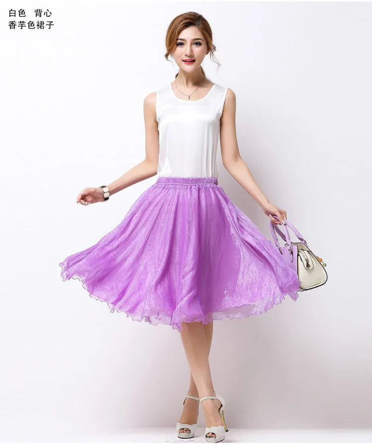 Silk Pleated High Waist Midi