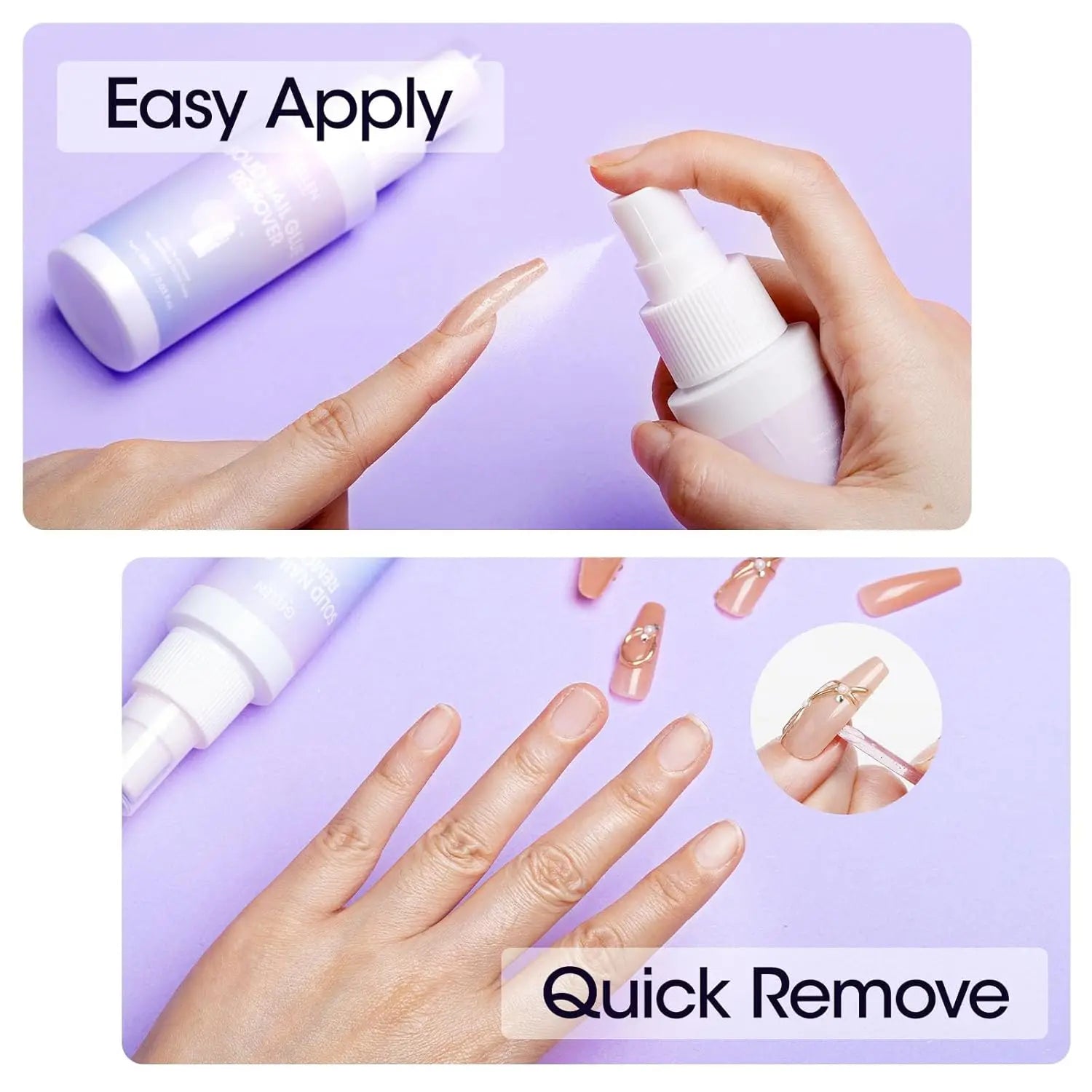 Nail Glue Remover 40ML for Press on Nails False Tips Non Acetone Gentle Nail Care Remover Supplies Solution Manicure Supply