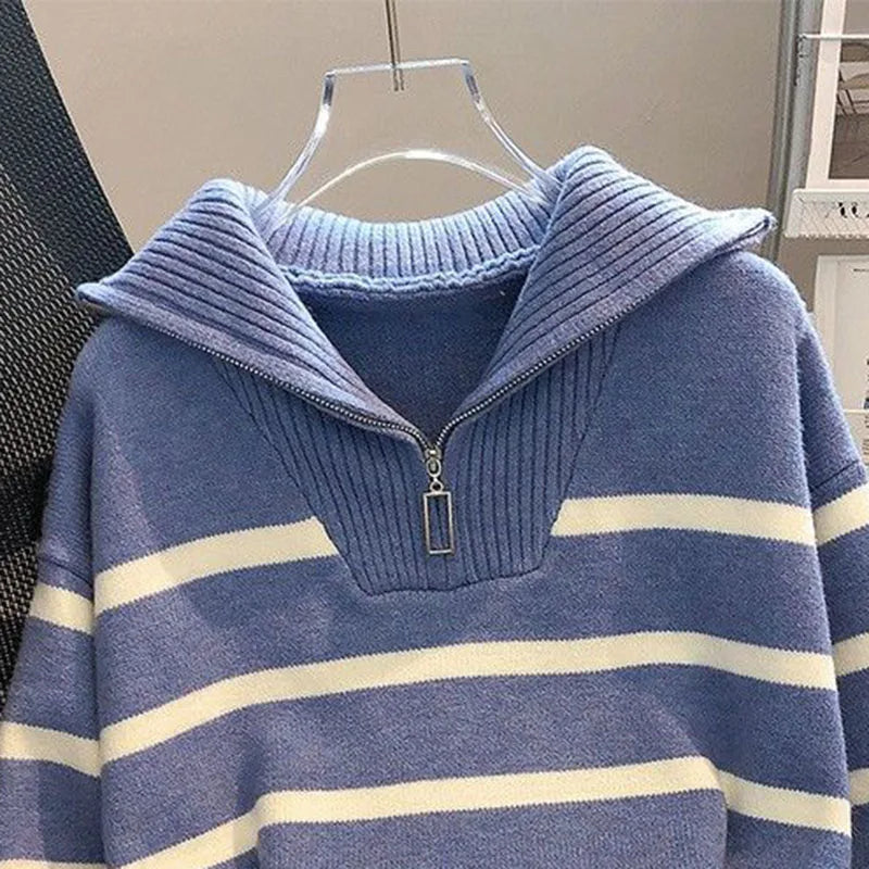 Sweater Pullover Women Spring and Autumn Underwear 2026 New Zipper Stripe Underlay Short Style Popular Premium Sweater Female
