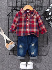 Tartan Polo Denim Outfit Set