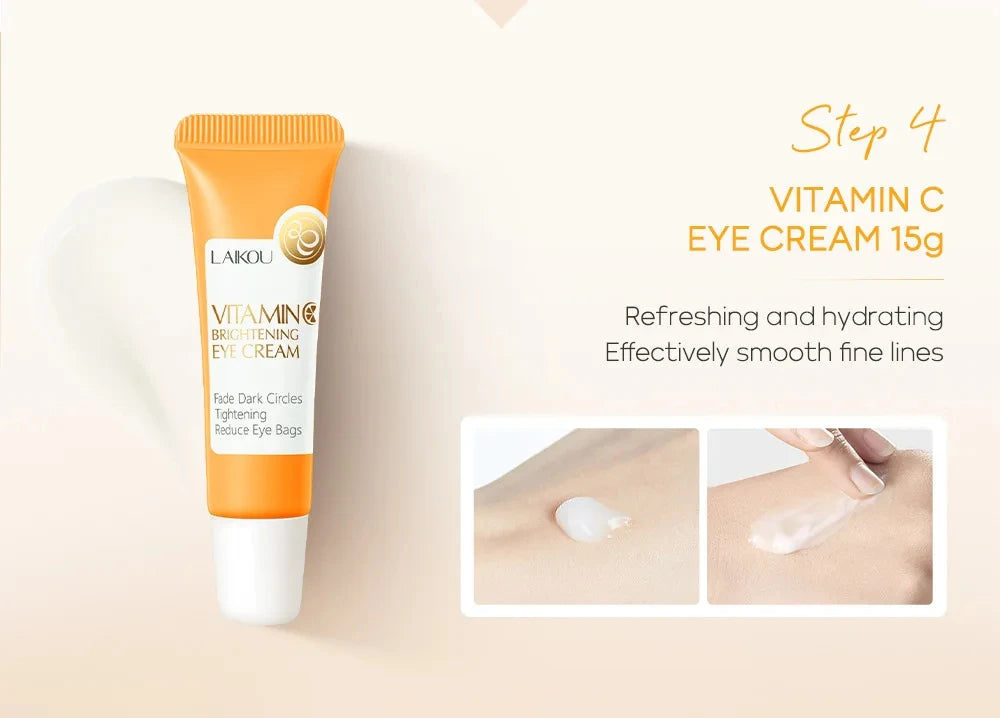 Vitamin C Skincare Set 5pcs(Cleanser-Toner-Serum-Eye Serum-Face Cream) + Natural Antioxidant Ingredients, Nourish Even Skin Tone