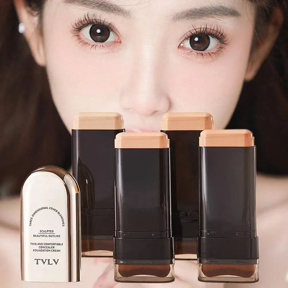 Waterproof Concealer Foundation Stick With Brush - All-in-One Long-Lasting, Oil Control, Brightening Makeup Natural Matte Finish