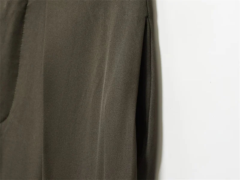 Military Green Pleated Wide Pants