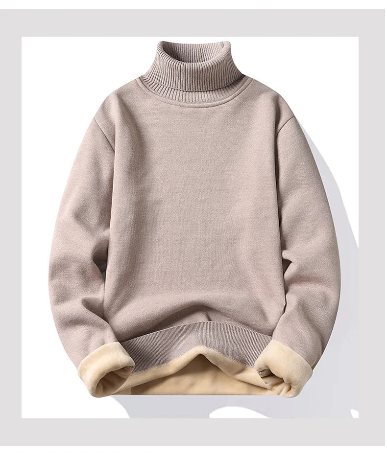 Men's Fleece Thicker Sweater Turtleneck Warm Pullover High Quality Male Slim Knitted Wool Sweaters For Winter Plus Size 4XL