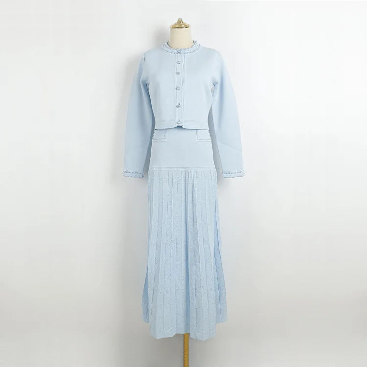 Elegant Knitted Pleated Maxi Dress