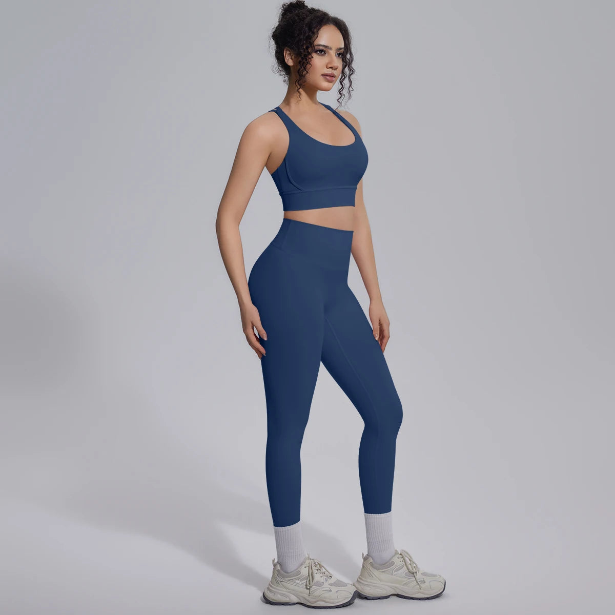 New Yoga Set for Woman Summer Gym Sports Running Bra Top Breathable Peach Buttocks Women Leggings Solid Color Yoga Set