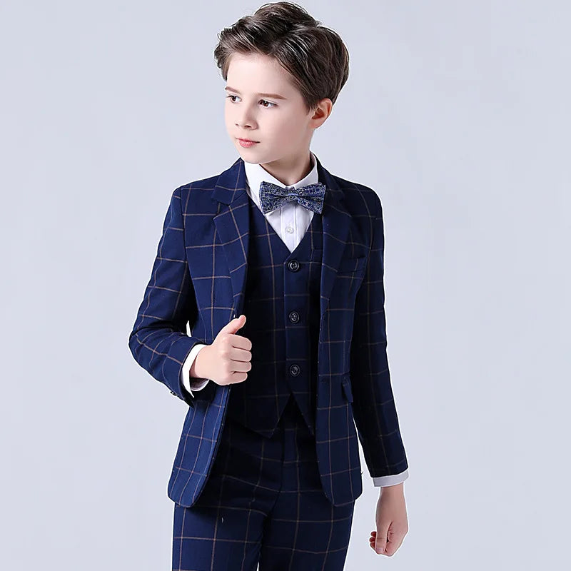 Formal Kids Plaid Tuxedo Suit