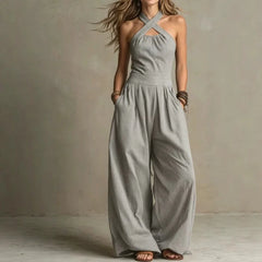 2026 Summer Jumpsuit Solid Color Hanging Neck Elegant Casual Versatile Simple Fashion Comfortable Daily Style Wide Leg Jumpsuit