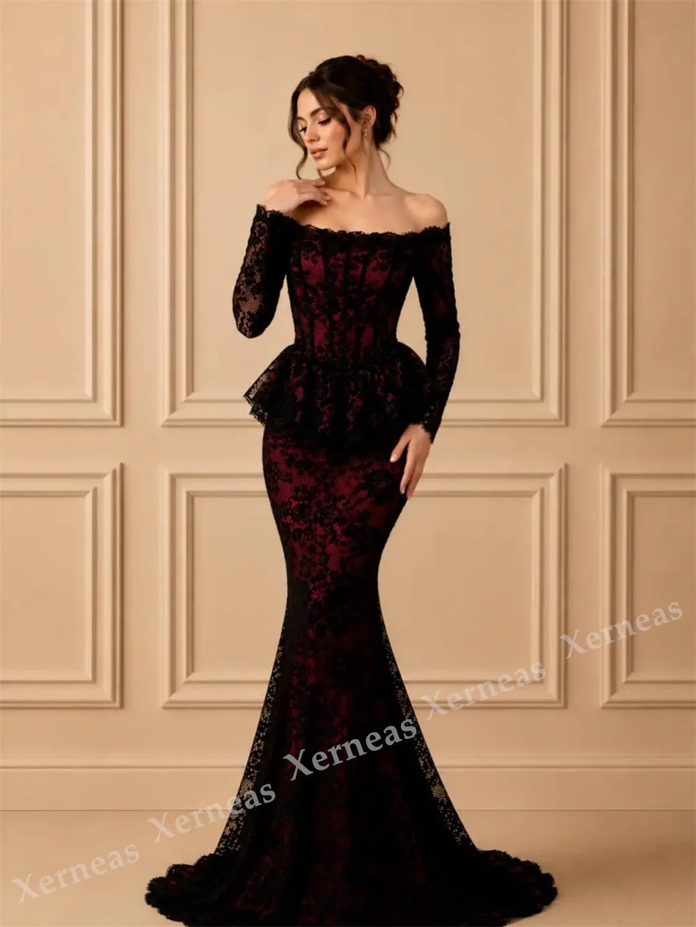 Customized Temperament Elegant Off-the-shoulder Evening Gowns for Banquet Lace Wedding Party Dress High Quality