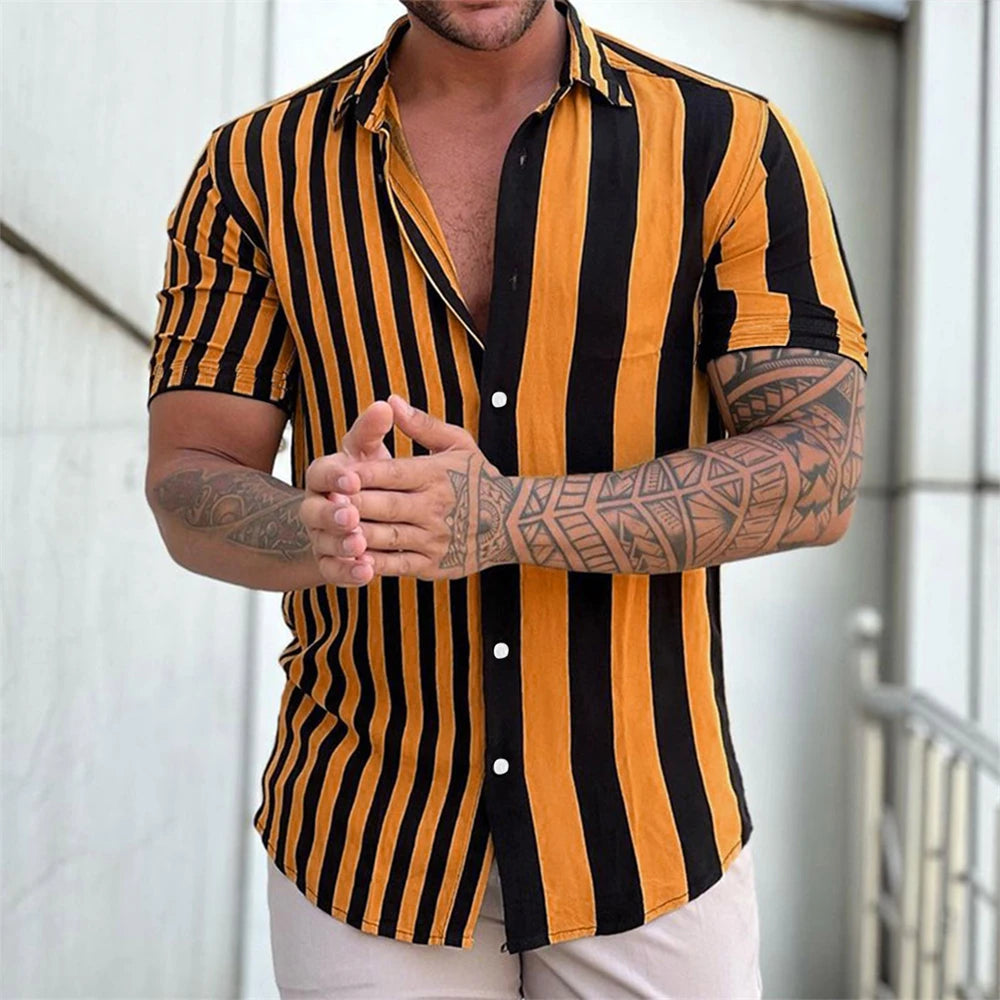 Striped Hawaiian Casual Shirt Men